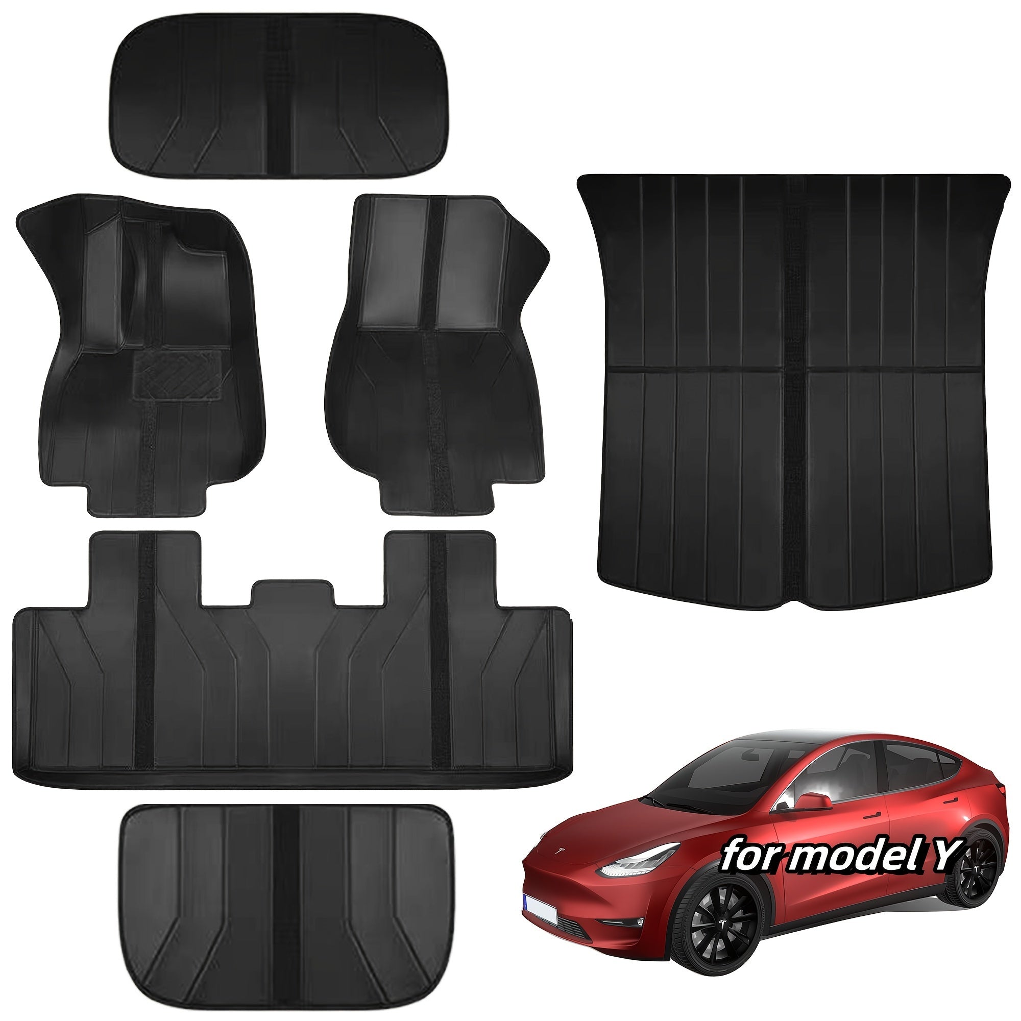 All-Weather Floor Mats Set for Tesla Model Y 2020-2024 Waterproof PU Leather