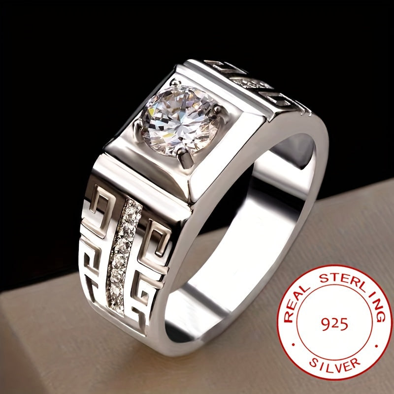 Men's Silver Ring with Zirconia Bright Stones Elegant Jewelry 8g