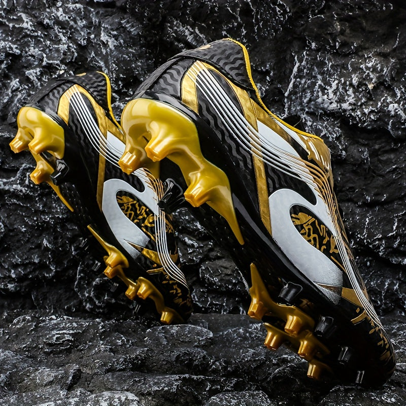 Men's Red and Black High-Top Soccer Cleats with Long Studs Breathable PU Upper Rubber Sole