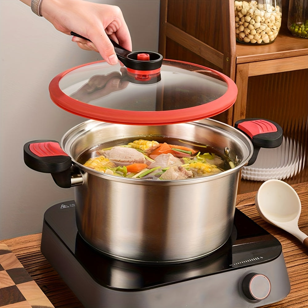 Red Circle Stand Handle Micro Pressure Cooker for Small Kitchen Use