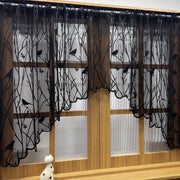 White And Black Lace Valance Curtains For Kitchen Or Dining Room Windows