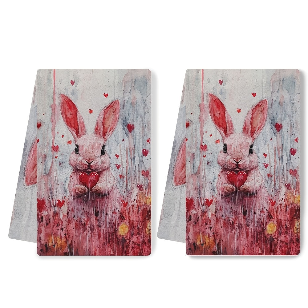 Valentine's Day Bunny Kitchen Towels Set, Coastal Style, Absorbent, 16x24 Inches