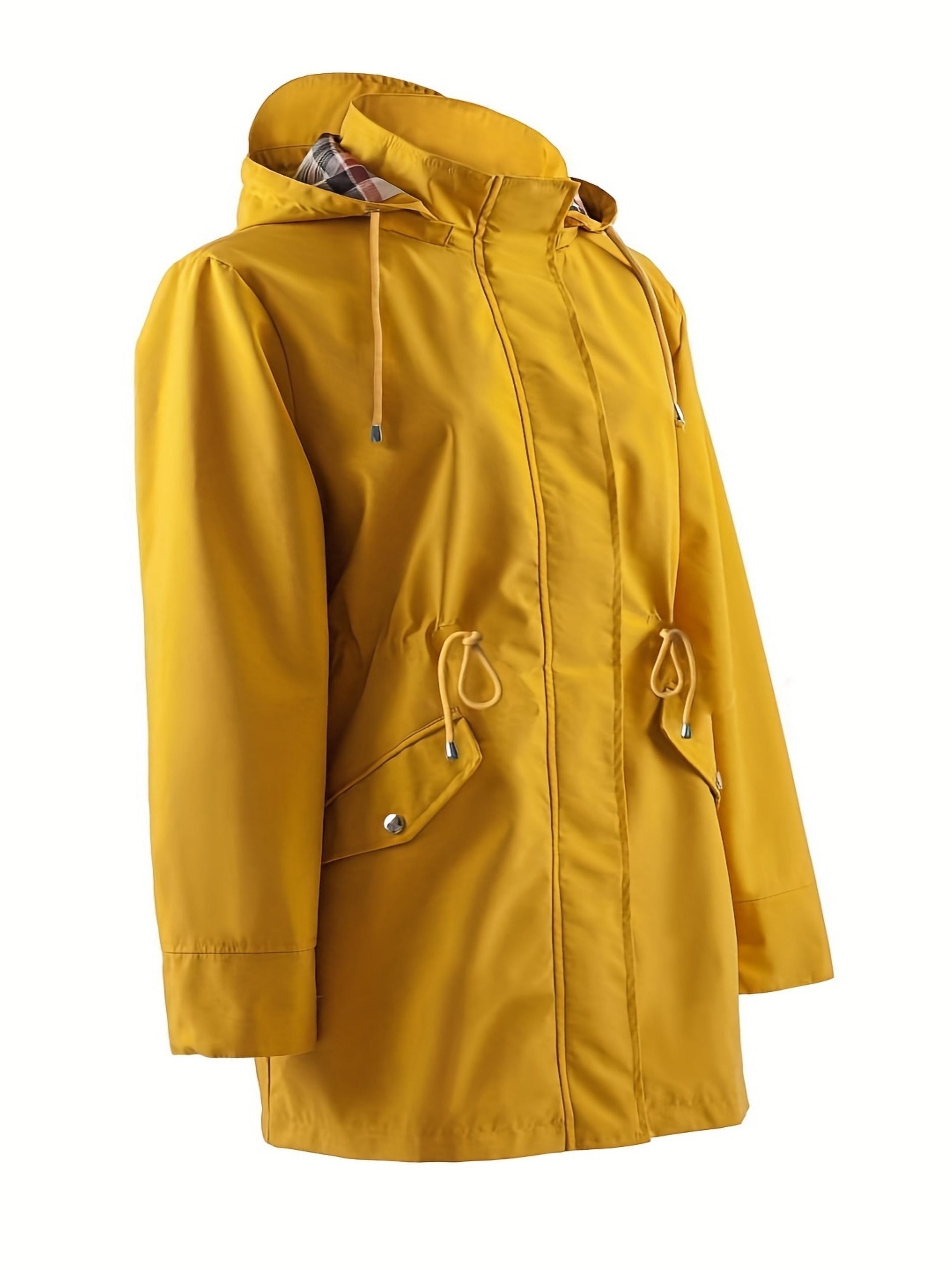 Women's Plus Size Waterproof Zip Up Hooded Coat Fall Spring Long Sleeve Midi Solid