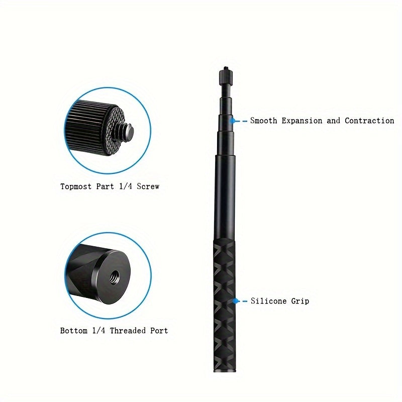 Alüminiy alloy Selfie Stick velosport kamerasi uchun 360 daraja aylanadigan tutqich va tripod bilan