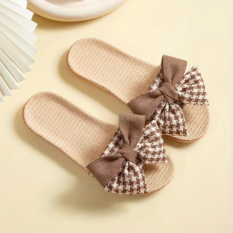 Women Linen Bowknot Slippers Lightweight Indoor Outdoor Home Shoes