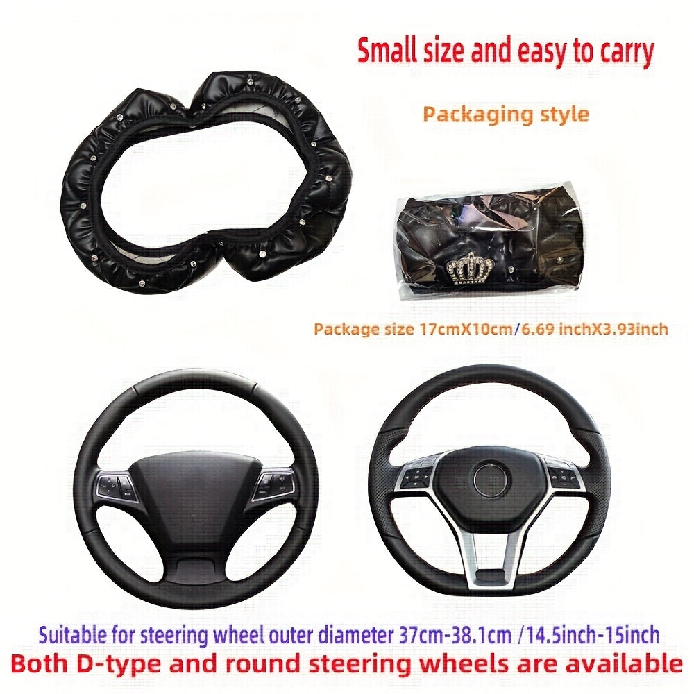 Women's Glittering Artificial Diamond PU Leather Steering Wheel Cover Soft Comfort