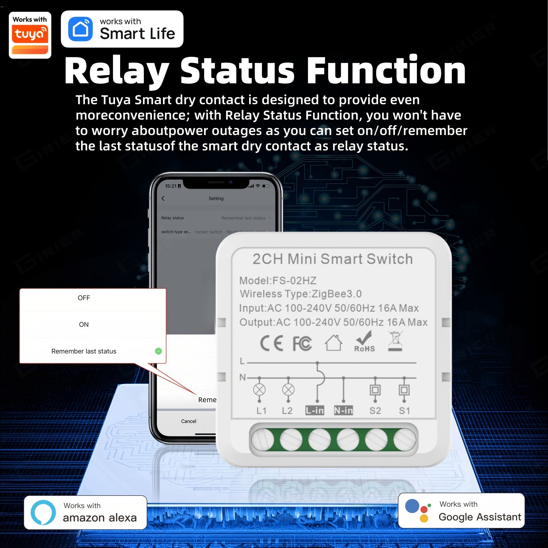 WiFi Mini Smart Switch 1/2/3/4 Gang Voice App Control Timer No Hub Required