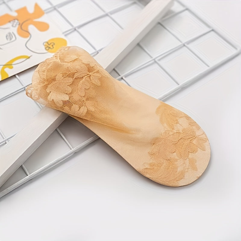 Women's Sheer Lace Ankle Socks 3 Pairs Cotton Polyester Spandex Solid