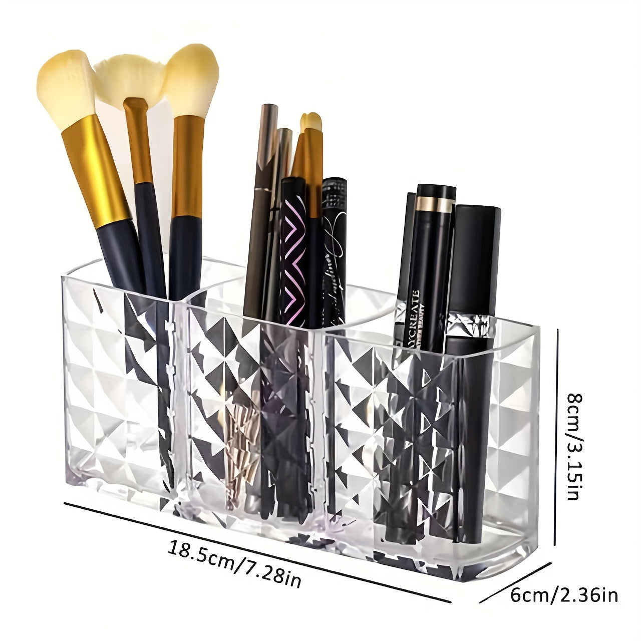 Transparent Makeup Brush Organizer with Geometric Design Large Capacity Multifunctional Storage for Vanity and Bathroom