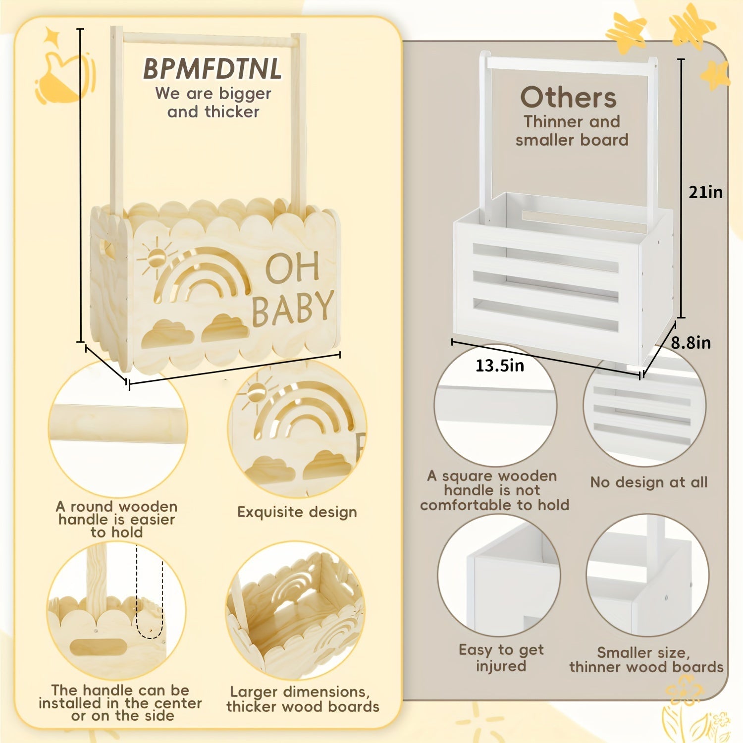 Wooden Gift Crate for New Parents Storage Box for Mementos and Keepsakes