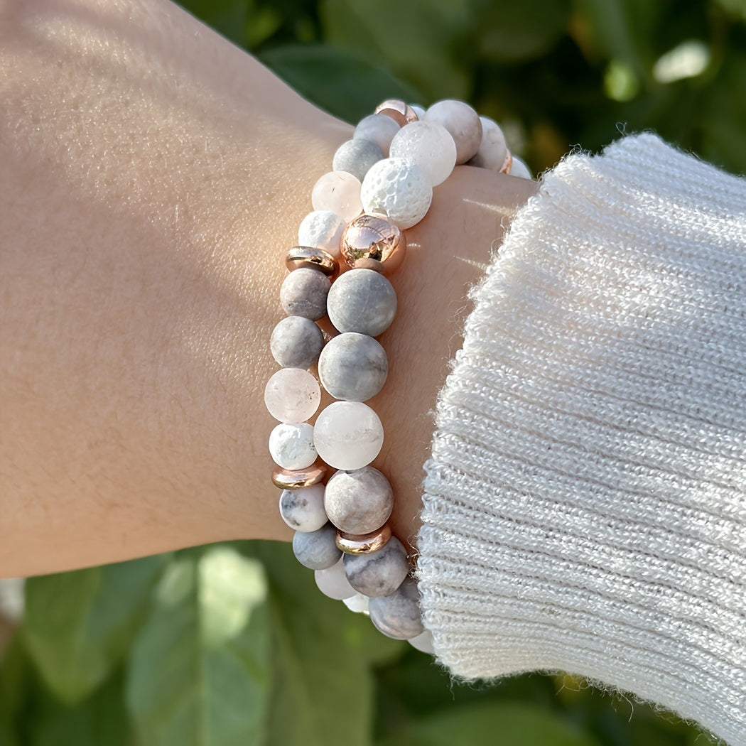 Women's Pink Zebra and Rose Gold Beaded Bracelet Stylish Jewelry Accessory