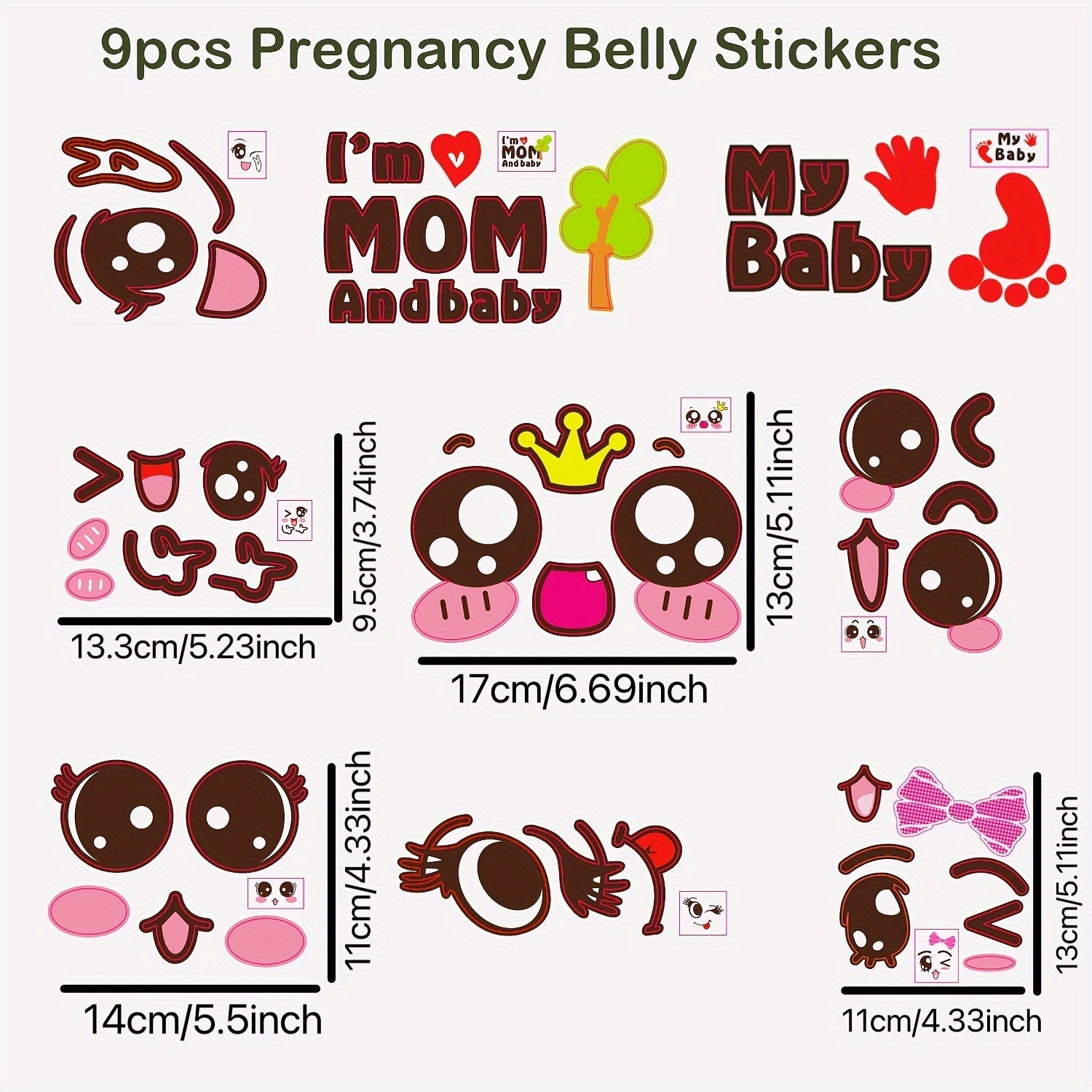 9-Pack Pregnancy Belly Stickers for Soon-to-Be Moms Disposable Peel and Stick