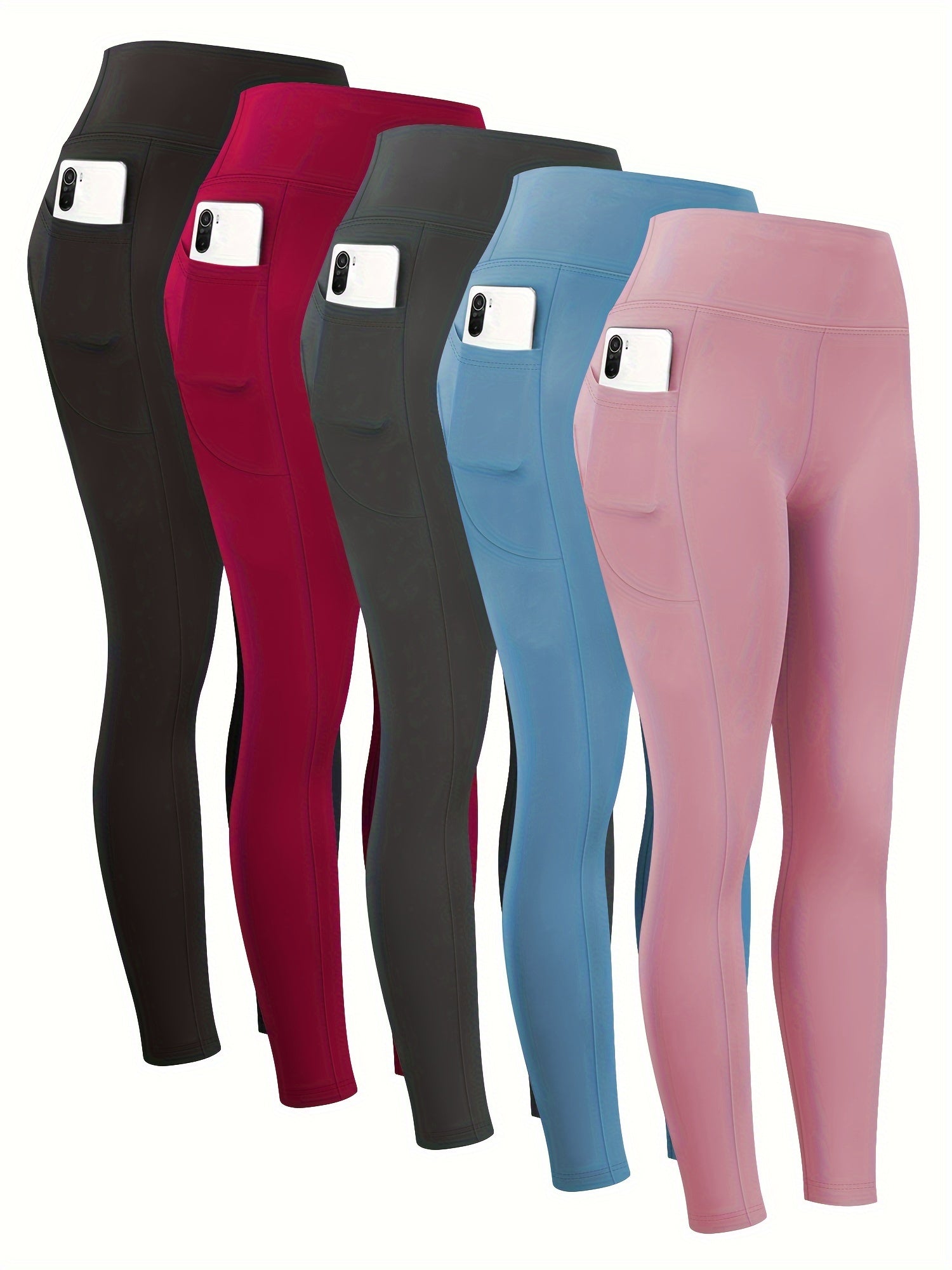 Pack de 5 leggings de cintura alta para mujer talla grande con bolsillos ropa deportiva activa