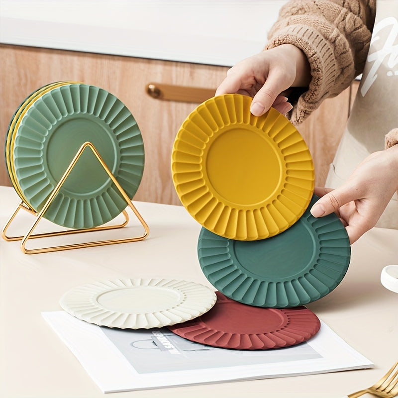 Set of 6 Silicone Cup Coasters with Sunflower Design and Metal Holder