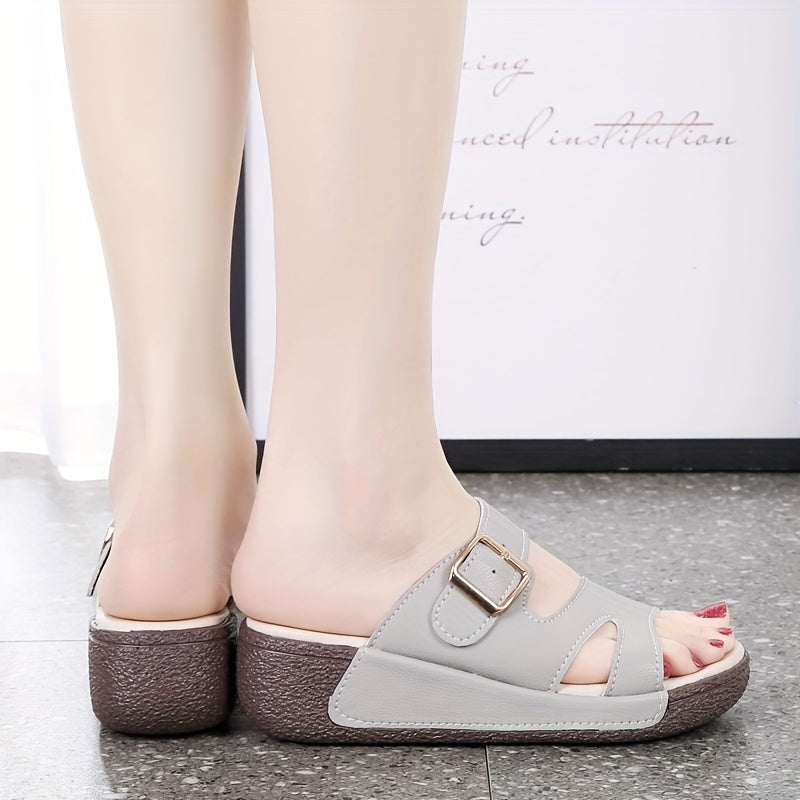 Women's Platform Sandals Solid Color Buckle Wedge Non-Slip Summer Shoes