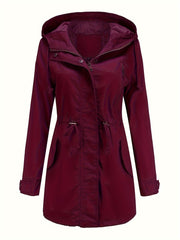 Women's Casual Windbreaker Jacket with Hooded Design, Waist Cinching, Slimming Fit, All-Season Outdoor Sportswear
