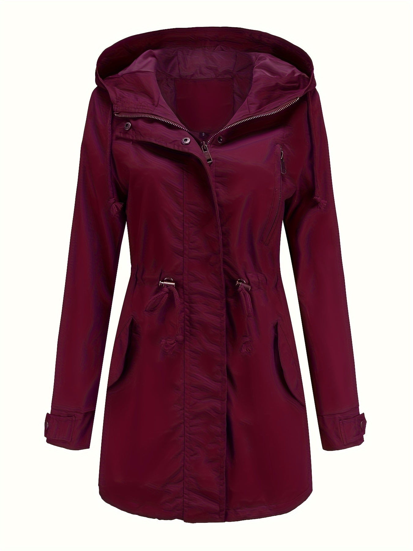 Women's Casual Windbreaker Jacket with Hooded Design, Waist Cinching, Slimming Fit, All-Season Outdoor Sportswear