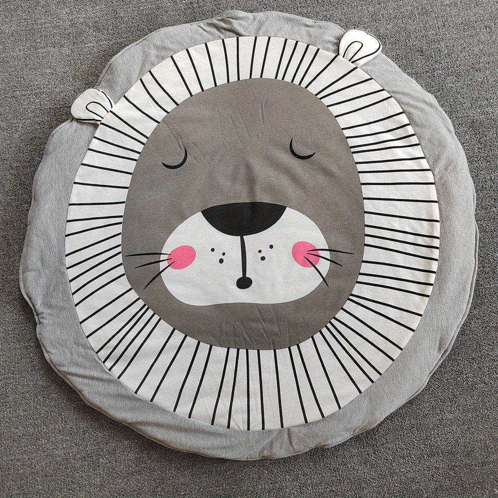 Baby Play Mat Soft 3D Animal Round Crawling Mat with Detachable Liner and Zipper Closure