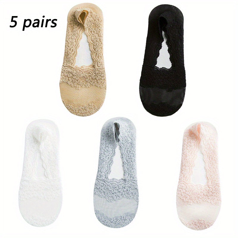 Women's Summer No-Show Socks Breathable Mesh Floral Lace Sweat-Absorbent