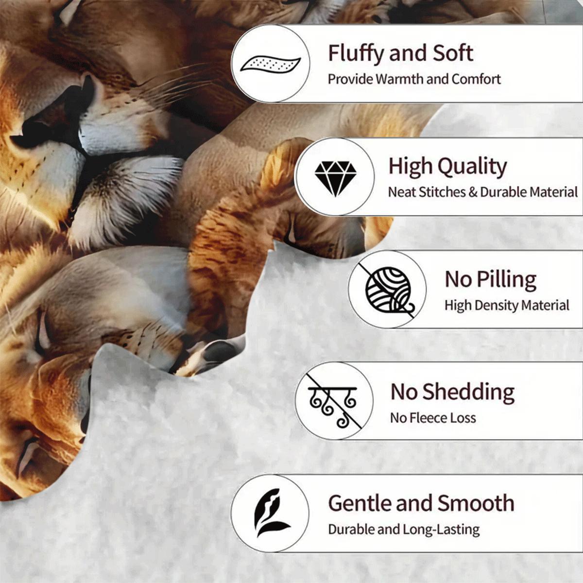 Vintage Lion Family Print Flannel Throw Blanket Yengil Polyester Sofaga mo‘ljallangan