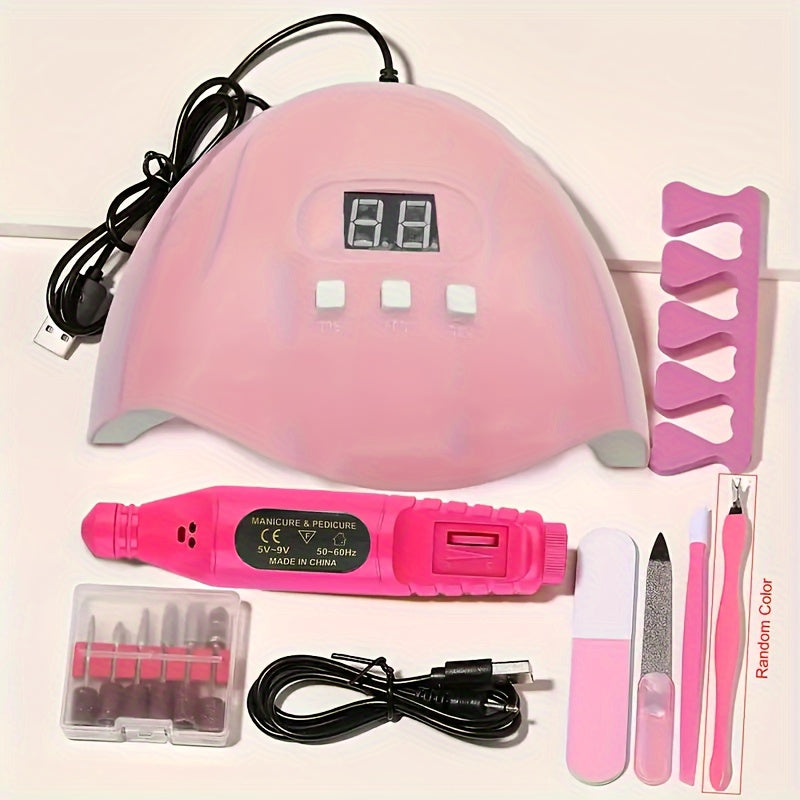 Nail Art Tool Set with USB Nail Lamp Polisher Cuticle Tools and Finger Dividers