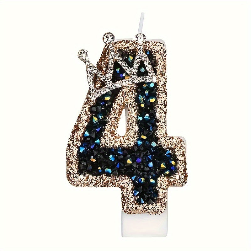 Large Birthday Cake Candles with Crown Metallic Powder Sparkling Number Candles for Kids and Weddings