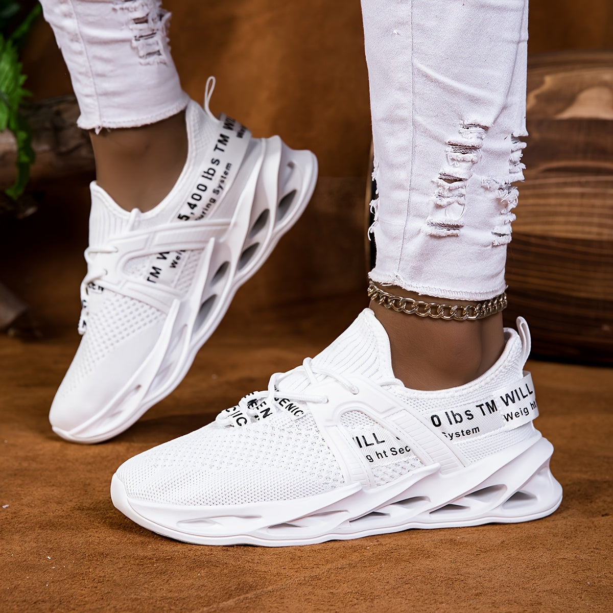 Women's White Mesh Low-Top Sneakers Casual Walking Shoes with Cushioned Sole