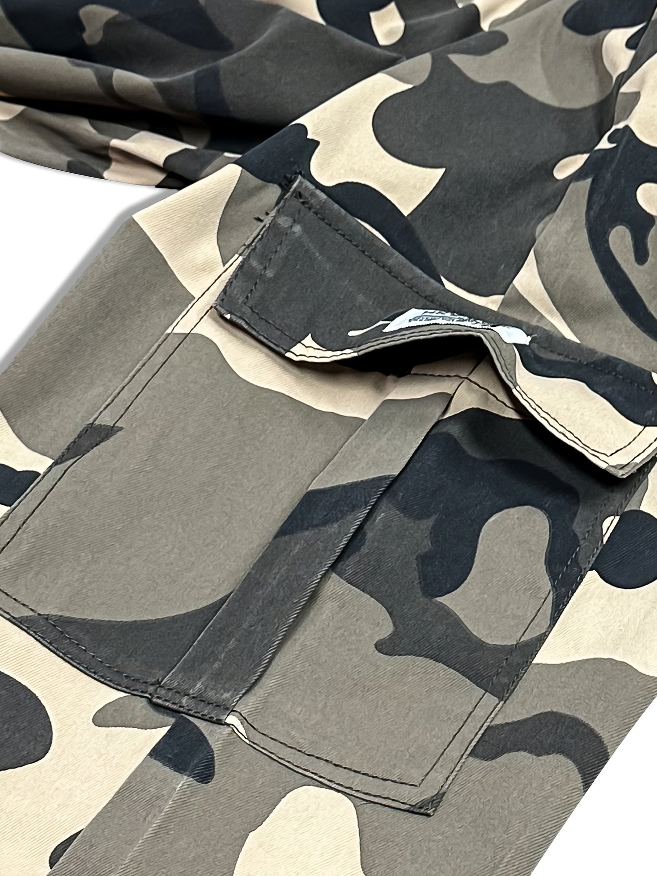 Men's Camo Cargo Pants Non-Stretch Polyester Drawstring Waist Flap Pockets Outdoor Work