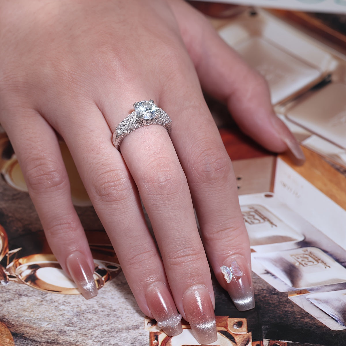 Sterling Silver Moissanite Ring 2ct Elegant Jewelry Gift Box Certificate