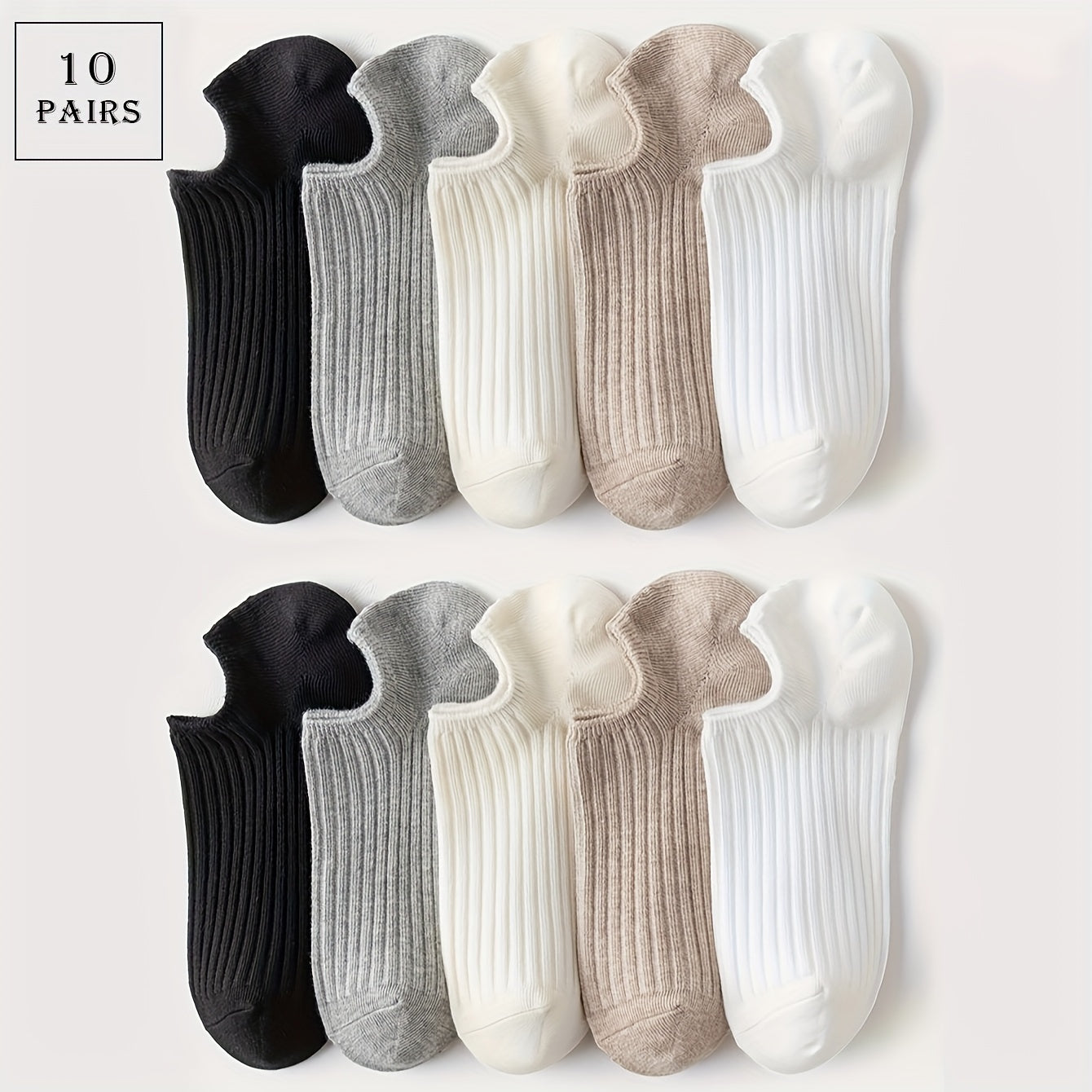 Men's Invisible Socks 5 Pairs Breathable Sweat-Resistant Anti-Odor Solid
