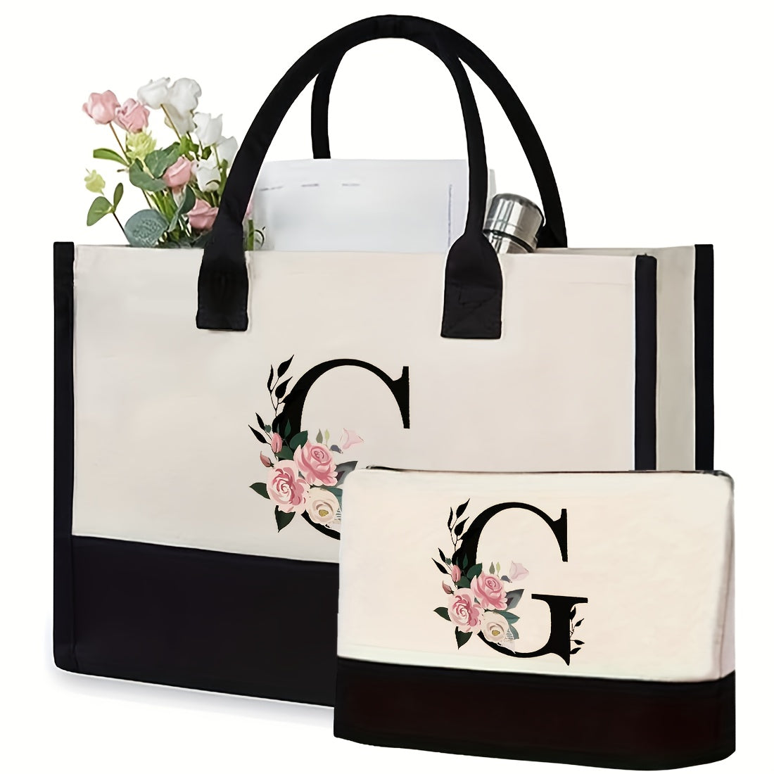 Kanvas kosmetika sumkasi, qattiq kamarlar va tasodifiy chop etish bilan, aralash ranglarda