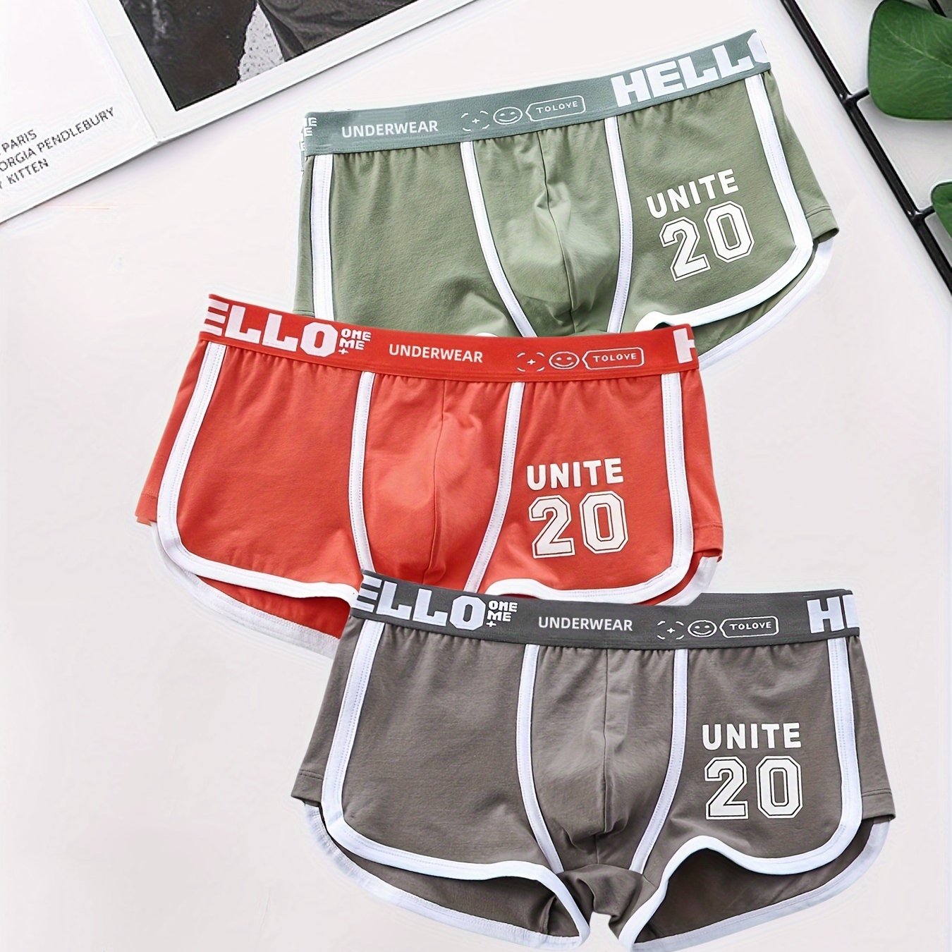 Men's Cotton Boxers Briefs Mid-Waist Breathable Solid Color 3-Pack