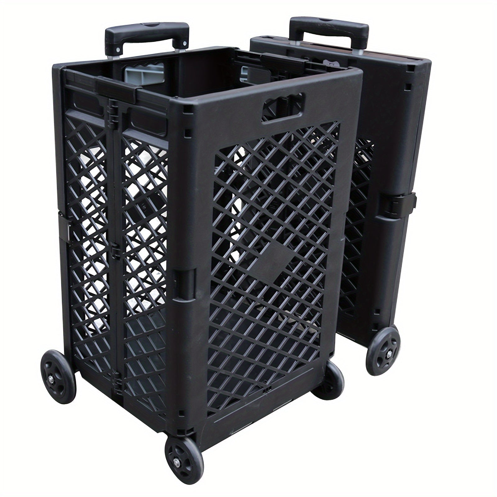 Black Portable Collapsible Storage Cart with 4 Wheels 55L Trolley for Kitchen