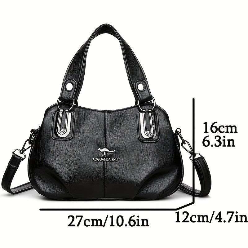 Women's Black PU Handbag with Crossbody and Shoulder Strap