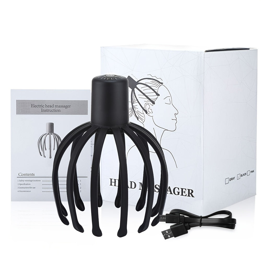 USB Rechargeable Head Massager with 360° Multi-Claw Vibration Deep Tissue Stimulator