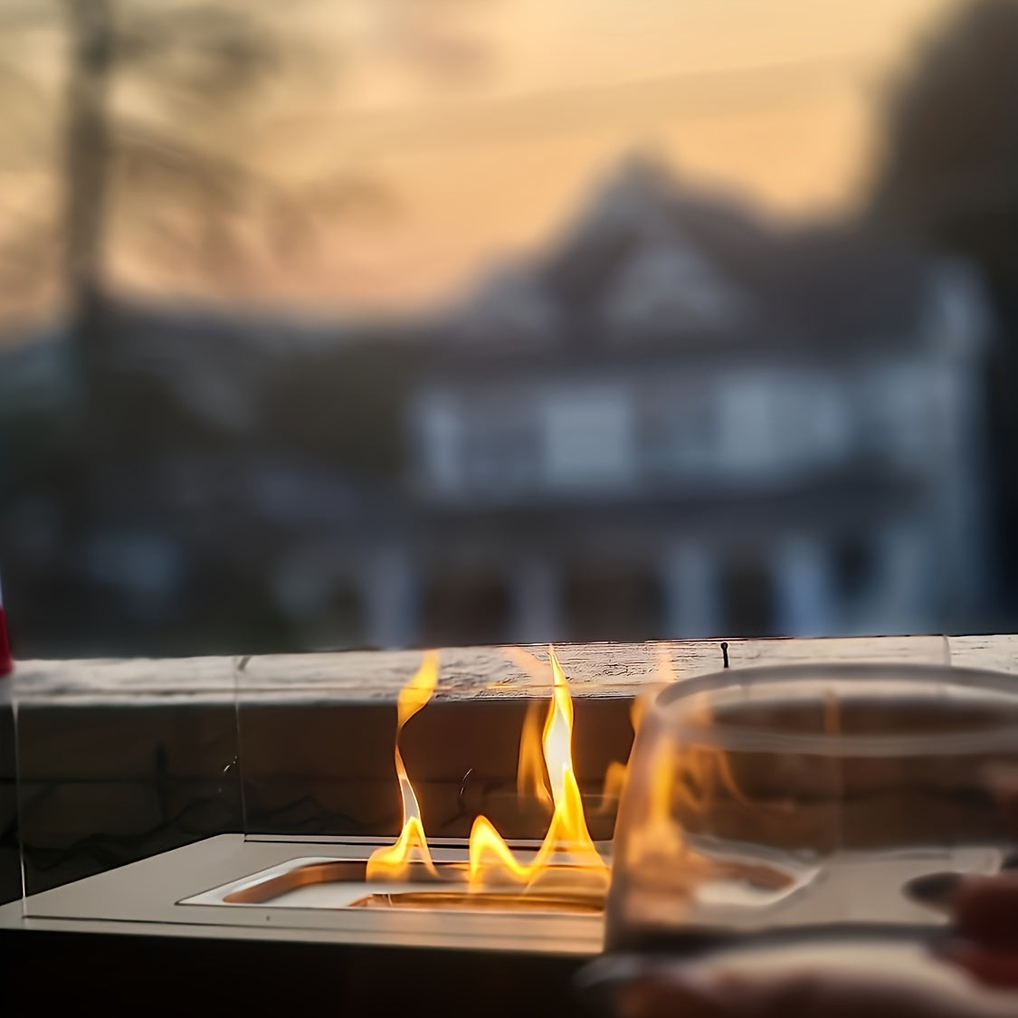 Portable Alcohol Fireplace Heater Lamp with Glass and Metal for Romantic and Social Events