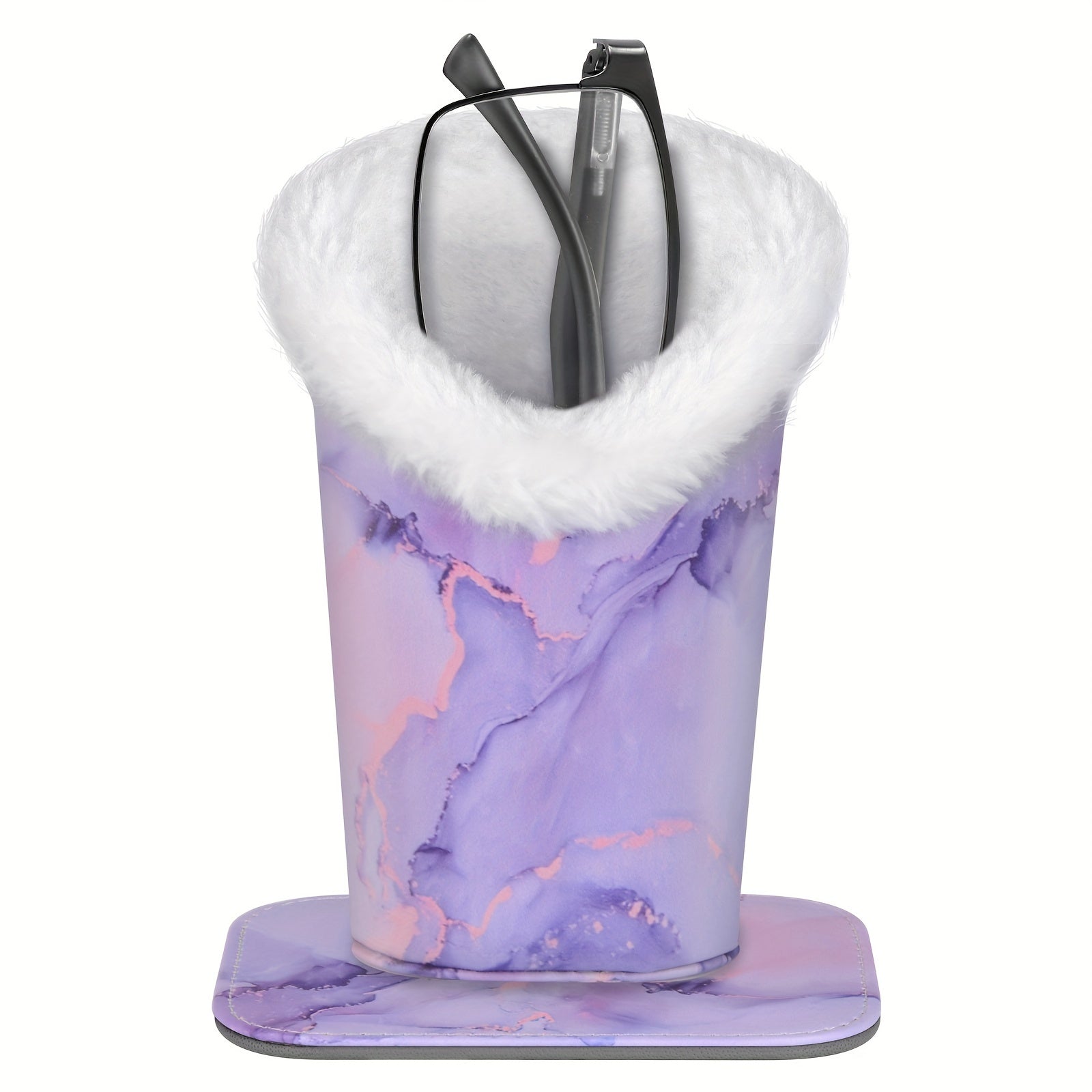 Sun'iy charmdan tayyorlangan ko'zoynak qutisi, mo'ynali faux tol va magnitli ajraladigan asos bilan