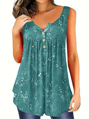 Plus Size Tank Top with Pleats and Button Front for Women