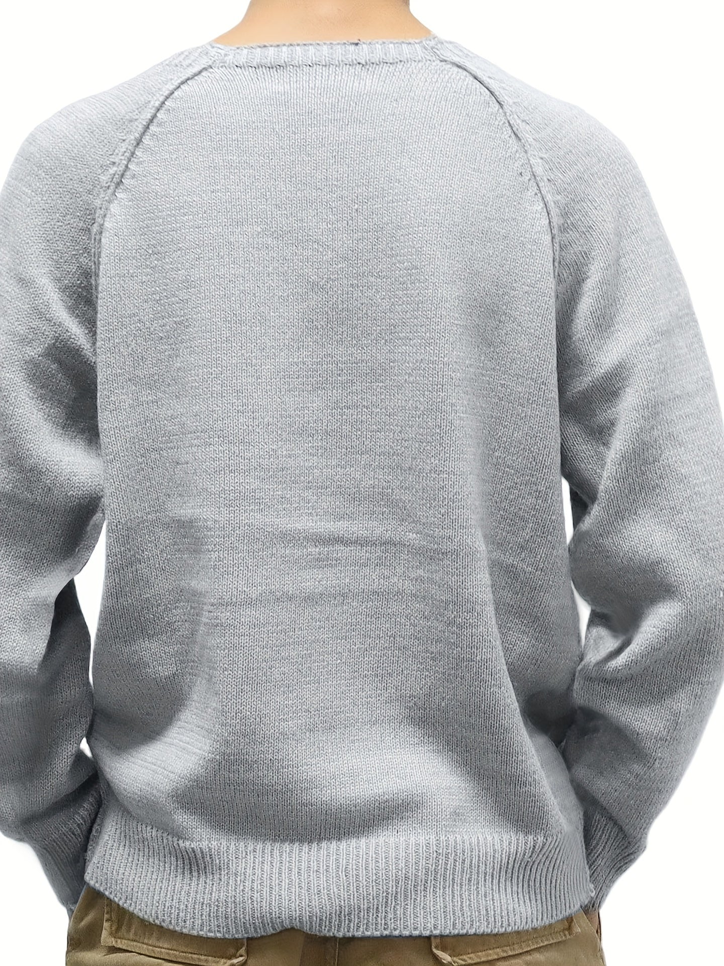 Мужской свитер с кабельным узором, длинный рукав, круглый вырез, однотонный, осень, весна, повседневный