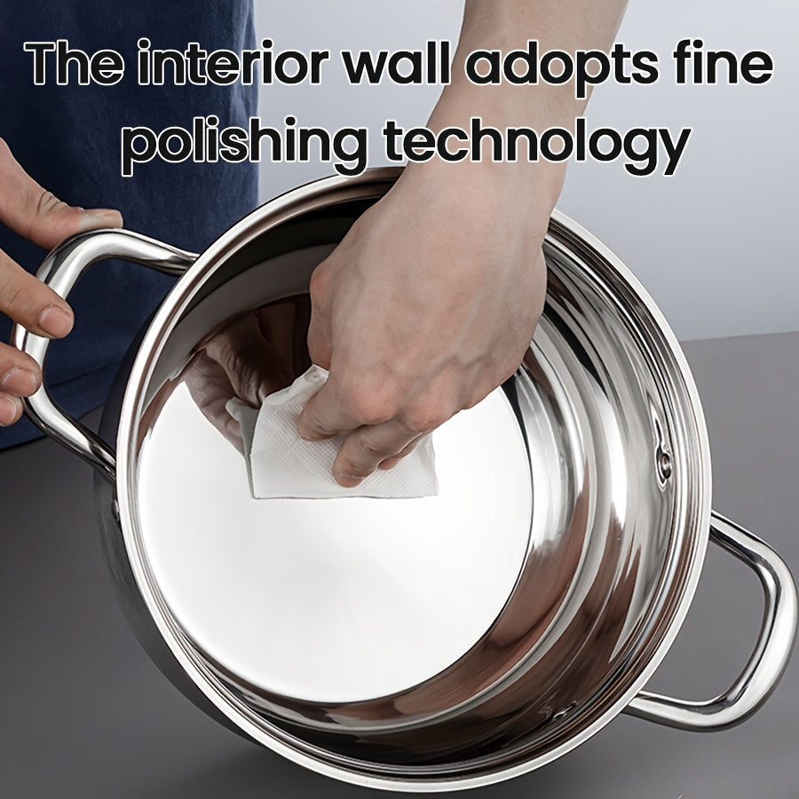 304 zanglamaydigan po'latdan yasalgan sho'rva qozoni, qopqog' bilan, og'ir yuk ko'taradigan ikki qatlamli tag, uy, restoran, tabiatda sayohat uchun mos