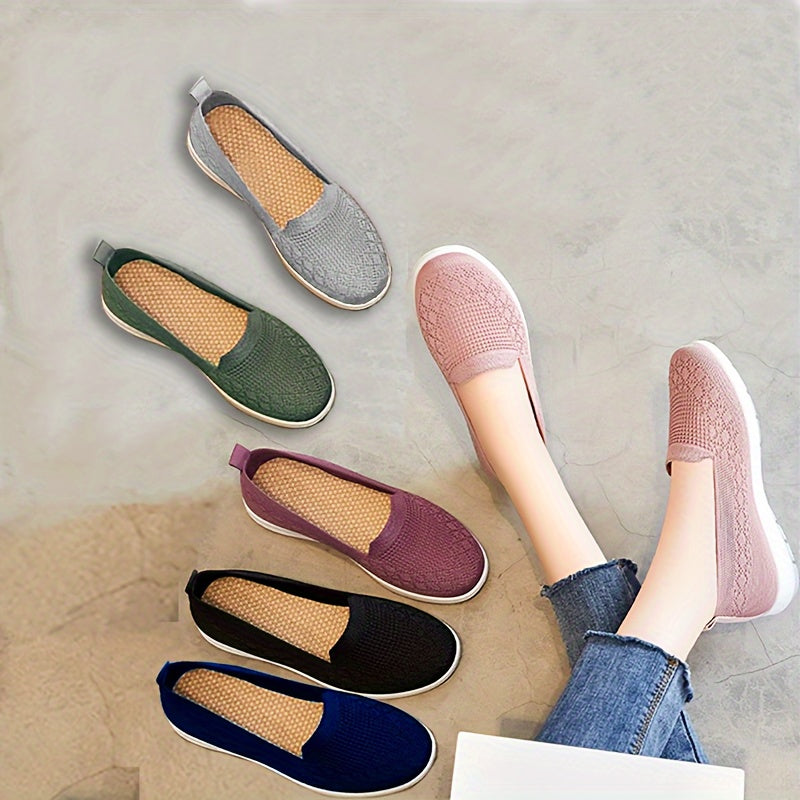 Women's Breathable Knit Slip-On Flat Shoes Casual Comfort Outdoor Walking