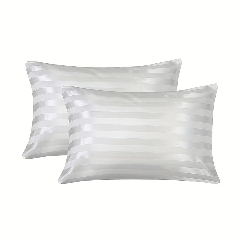 Set of 2 Satin Striped Pillow Covers 100% Polyester Soft Washable Home Decor