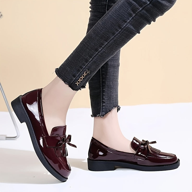 Women's Slip-On Shoes Preppy Style Solid Color Round Toe Bow Embellishment Man-Made Materials