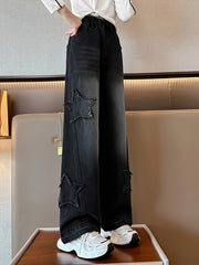 Джинсовые штаны для девочек с нашивкой в виде звезды и эффектом потертости для всех сезонов