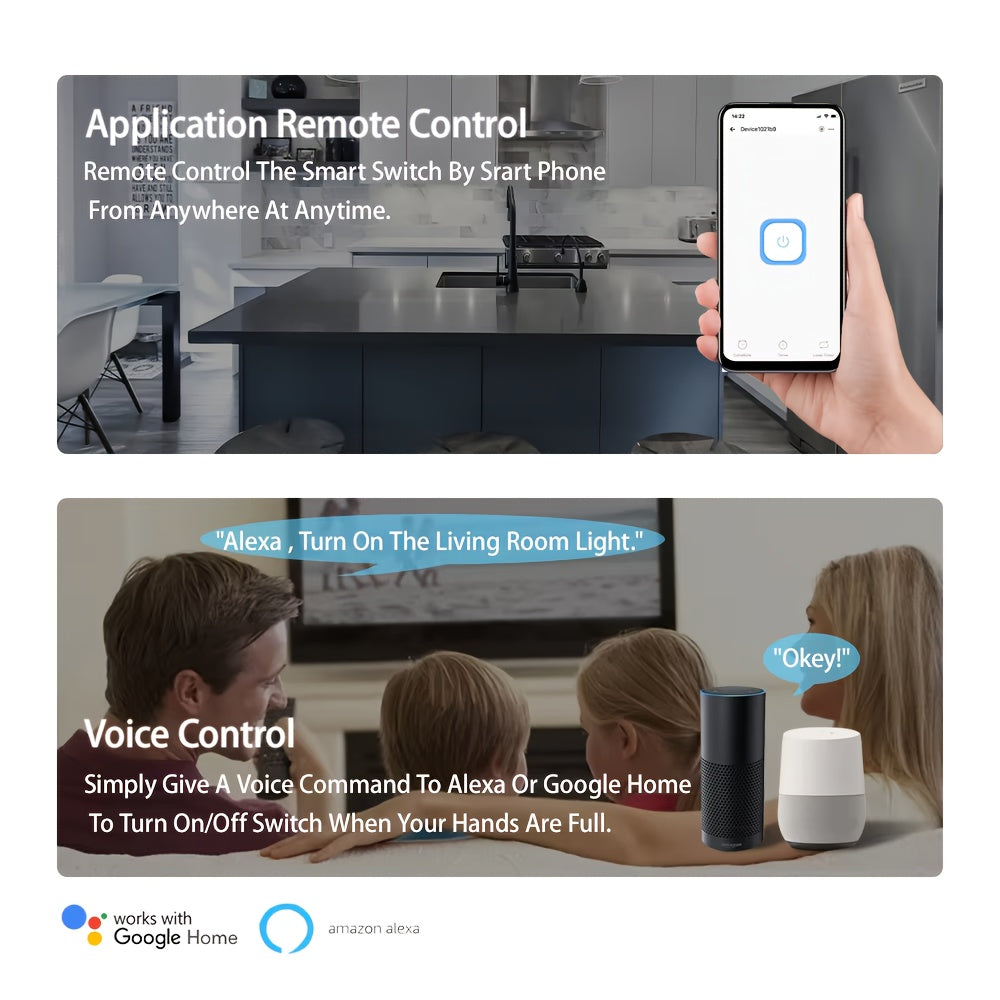 Interruptor inteligente WiFi de 16A para automatización del hogar, control por voz compatible con Alexa y Google Assistant
