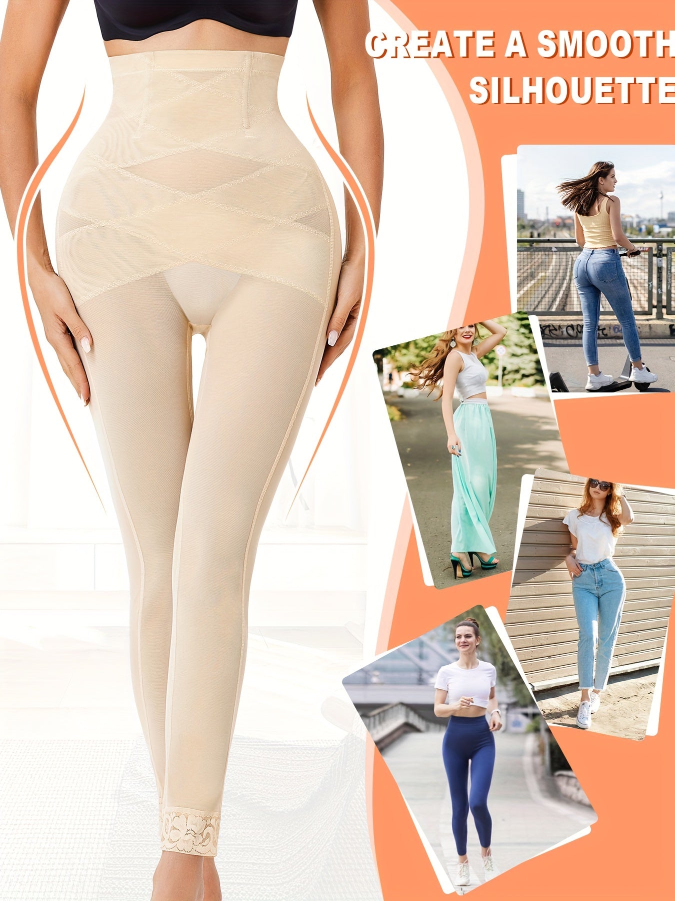 High-Waist Tummy Control Leggings with Lace Trim Butt Lifter Thigh Slimming for Women