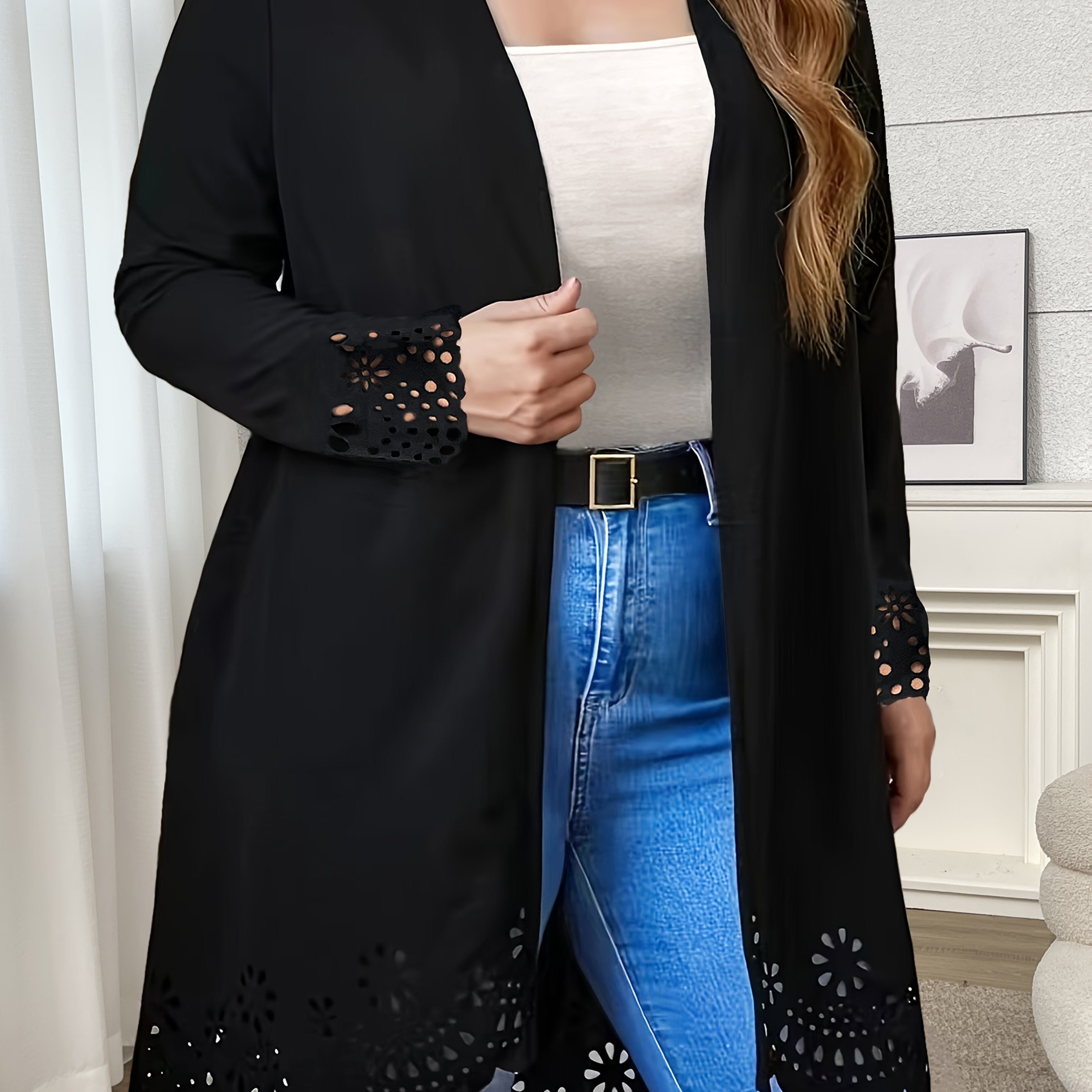 Women's Machine Washable Cardigan in Solid Color with High Stretch Knit Fabric for Fall and Winter