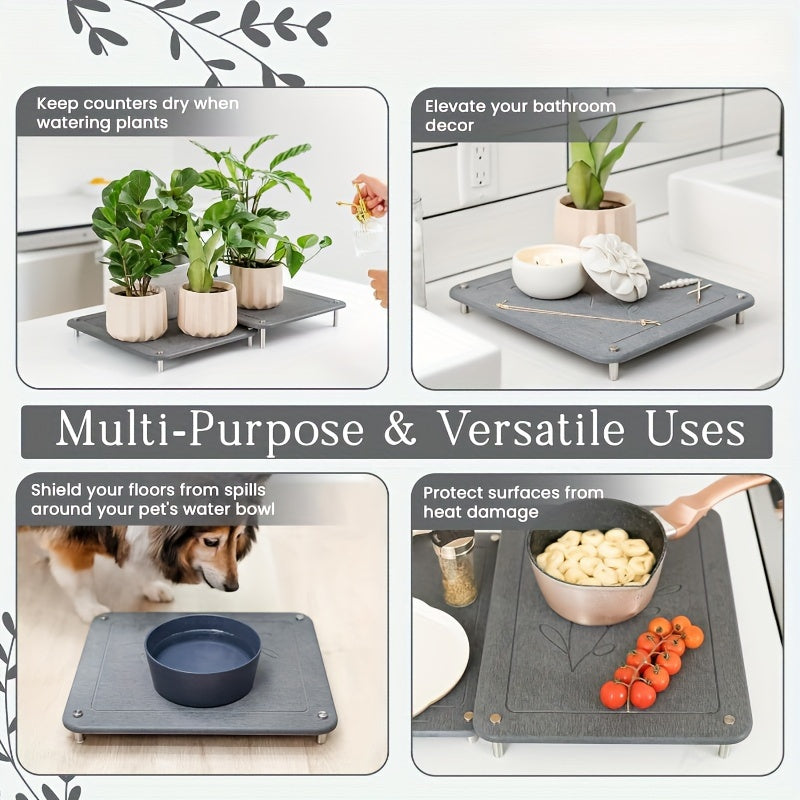 Набор из 2 быстросохнущих матов из диатомитовой земли для сушки посуды, нескользящие и термостойкие, абсорбирующие подставки для кухонных принадлежностей, без запаха, идеальные каменные маты для кухни