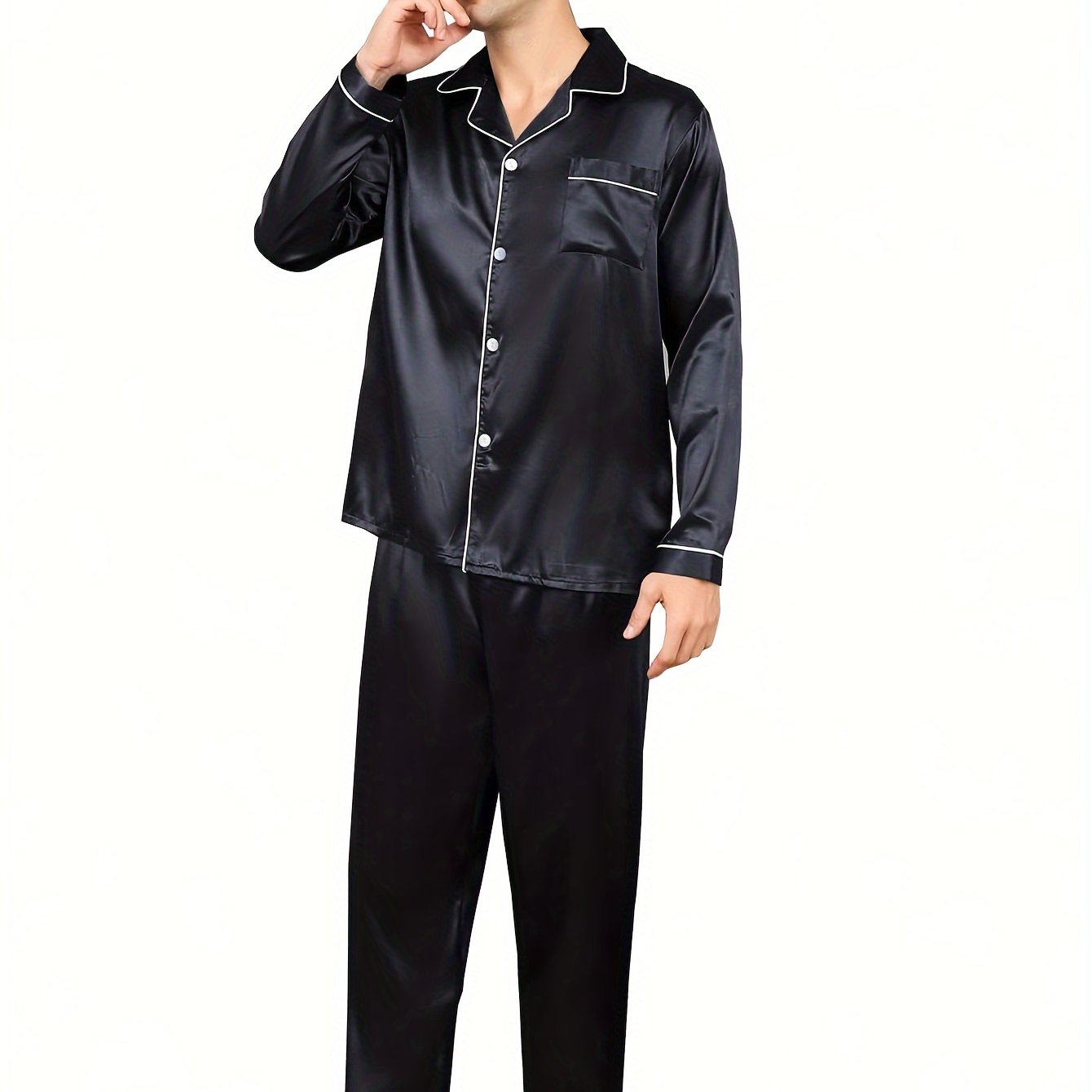 Men's Long Sleeve Striped Pajama Set for Spring and Fall Casual Home Wear