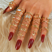 23-Piece Alloy Ring Set with Hollow Flowers and Butterflies Rhinestones for Casual Wear or Gift